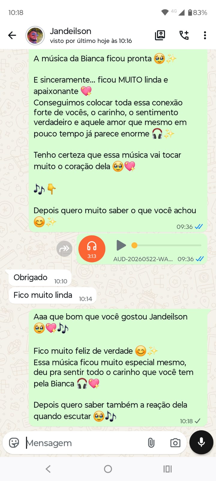 Conversa de agradecimento - Jandeilson