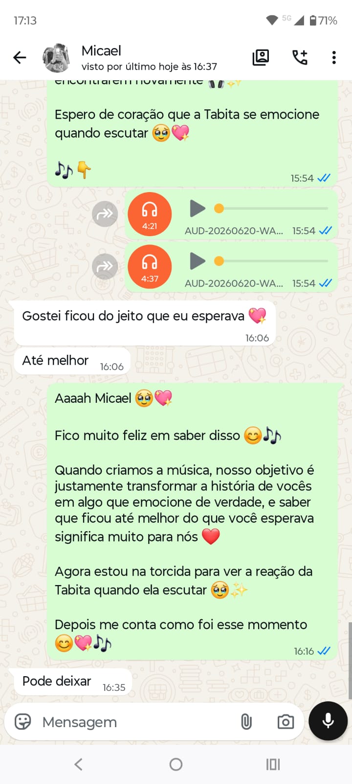 Conversa de agradecimento - Micael