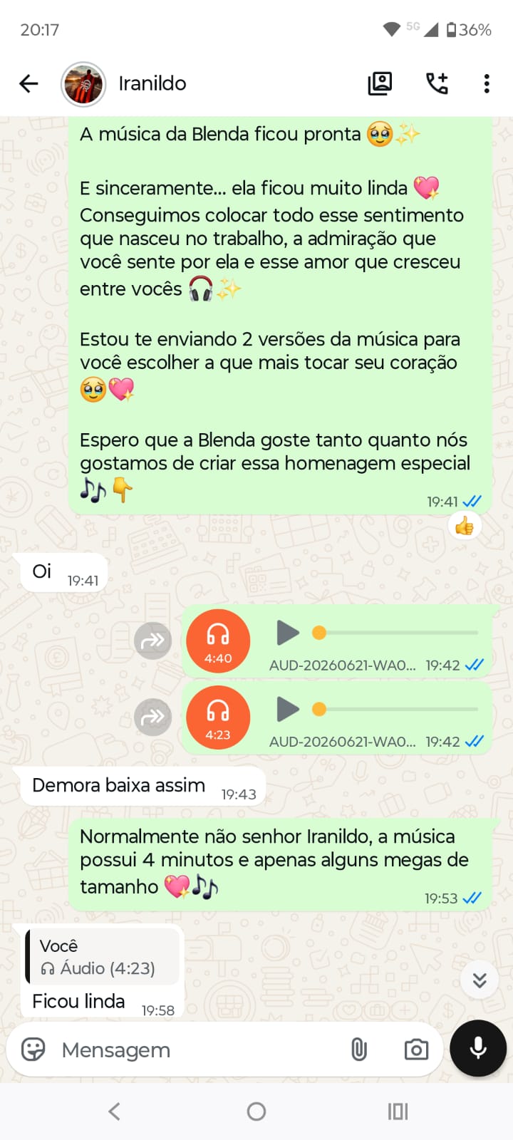 Conversa de agradecimento - Iranildo